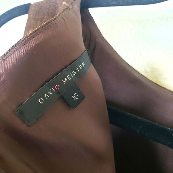 Women's David Meister Brown Tweed White Lace Sleeveless Dress Size 10/Med - Picture 8 of 11